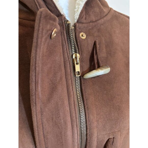 Lauren Ralph Lauren Womens Brown Hooded Toggle Coat With Faux Sherpa Lining - M - Picture 5 of 7